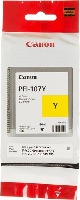 Картридж струйный Canon PFI-107Y 6708B001 желтый (130мл) для Canon iP F680/685/780/785 - фото 10359