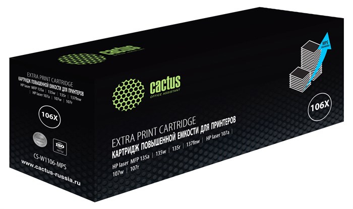 Картридж лазерный Cactus CS-W1106-MPS черный (3000стр.) для HP Laser 107a/107r/107w/135a MFP/135r MF - фото 11248