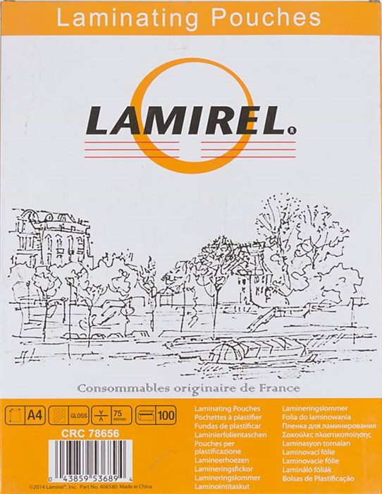 Пленка для ламинирования Fellowes 75мкм A4 (100шт) глянцевая 216x303мм Lamirel (LA-78656) - фото 11425