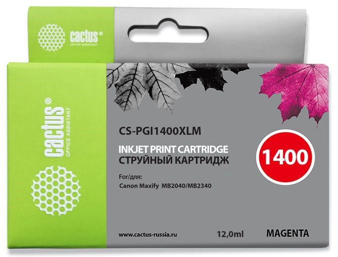 Картридж струйный Cactus CS-PGI1400XLM пурпурный (12мл) для Canon MB2050/MB2350/MB2040/MB2340 - фото 11524