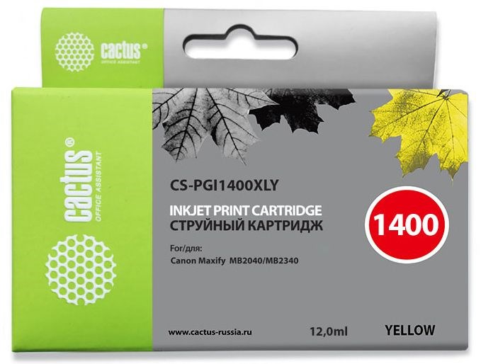 Картридж струйный Cactus CS-PGI1400XLY желтый (12мл) для Canon MB2050/MB2350/MB2040/MB2340 - фото 11525