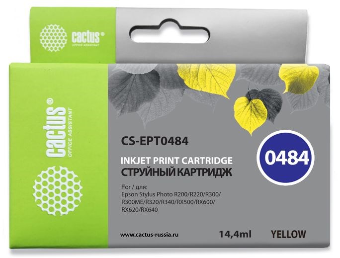Картридж струйный Cactus CS-EPT0484 желтый (14.4мл) для Epson Stylus Photo R200/R220/R300/R320/R340/ - фото 11582