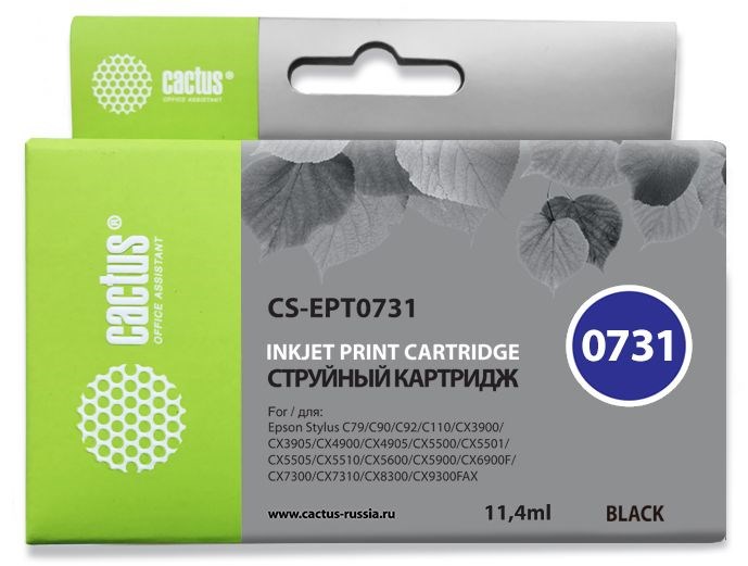 Картридж струйный Cactus CS-EPT0731 черный (11.4мл) для Epson Stylus С79/C110/СХ3900/CX4900/CX5900/C - фото 11587