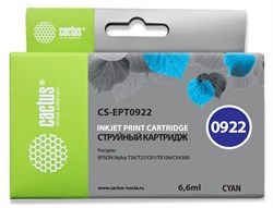 Картридж струйный Cactus CS-EPT0922 голубой (6.6мл) для Epson Stylus C91/CX4300/T26/T27/TX106/TX109/ - фото 11920