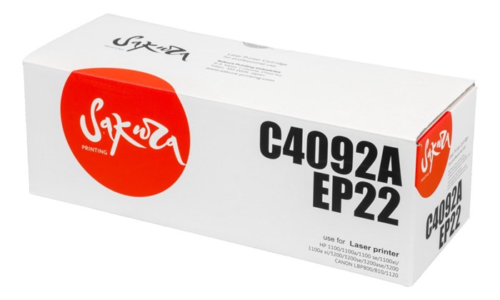 Картридж SAKURA C4092A/EP22 для HP LJ 1100/ 1100A/ 3200; Canon LBP-800/ 810/ 1110/ 1120, черный, 2500 к. - фото 12143
