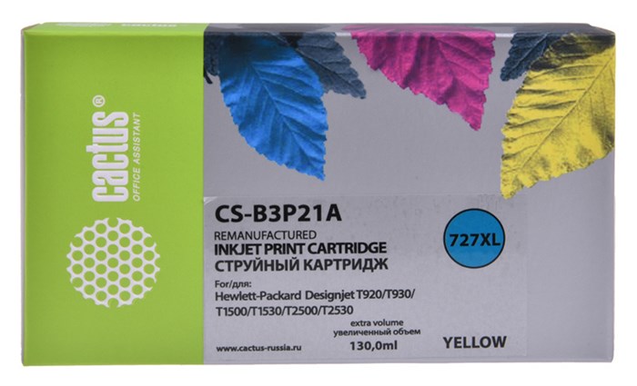Картридж струйный Cactus CS-B3P21A №727 желтый (130мл) для HP DJ T920/T1500/T2530 - фото 12374