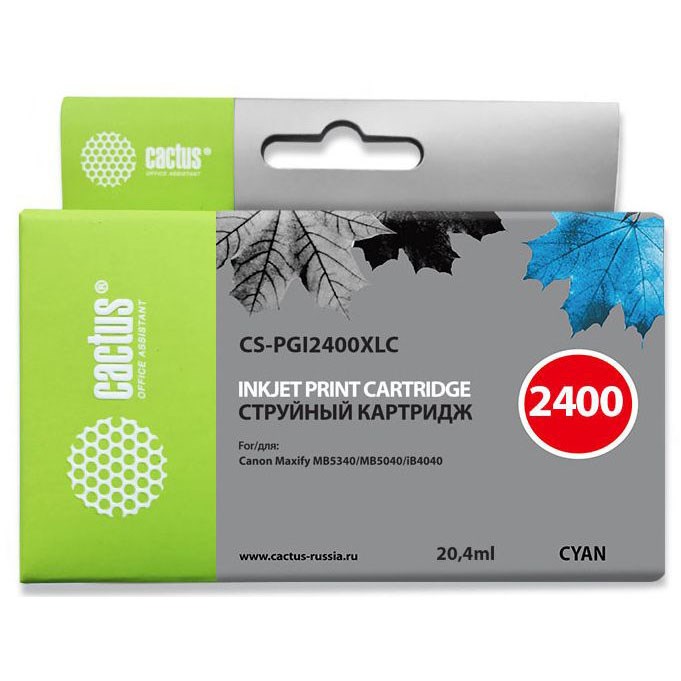 Картридж струйный Cactus CS-PGI2400XLC PGI-2400XLC голубой (20.4мл) для Canon MAXIFY iB4040/ МВ5040/ 315848 - фото 13296