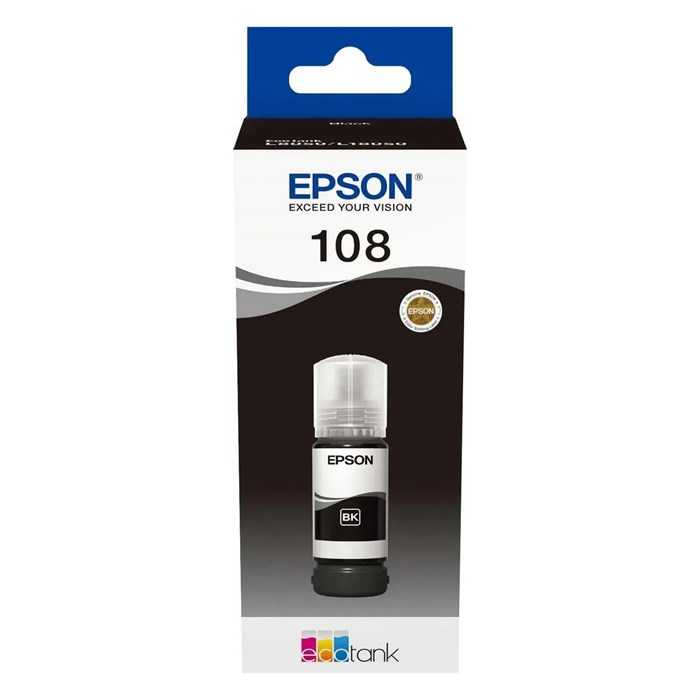 Чернила Epson 108 C13T09C14A, для Epson, 70мл, черный для Epson EcoTank L8050, Epson L18050, 70 мл - фото 13428