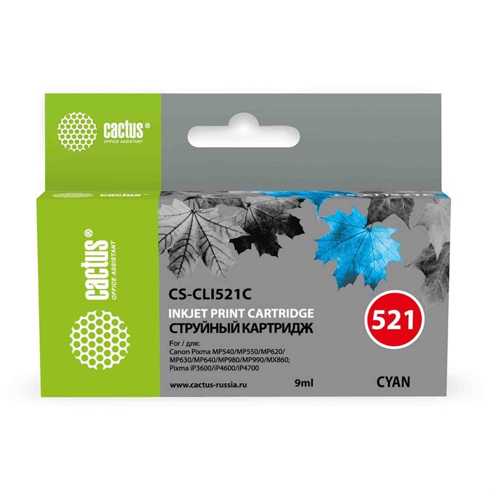 Картридж струйный Cactus CS-CLI521C голубой (9мл) для Canon MP540/MP550/MP620/MP630/MP640/MP660 690090