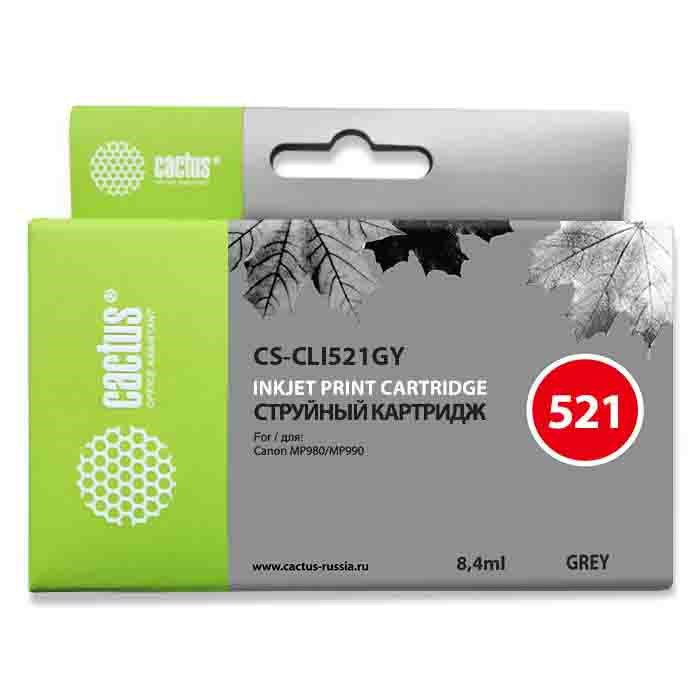 Картридж струйный Cactus CS-CLI521GY серый (8.4мл) для Canon Pixma MP980/MP990 690091