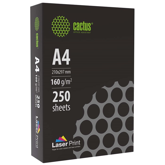 Бумага Cactus CS-LPA4160250 A4/марка A/160г/м2/250л./белый CIE170% для лазерной печати 2079936