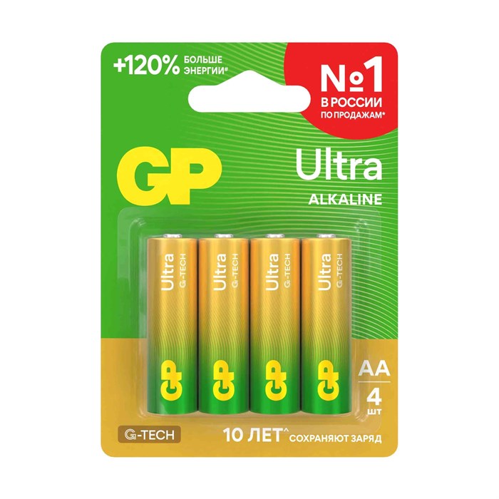 Батарея GP Ultra Alkaline 15AUA21-2CRSBC4 AA (4шт) блистер GP 15AUA21-2CRSBC4 40/160 2048405