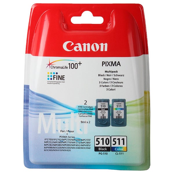 Картридж струйный Canon PG-510/CL-511 2970B010 многоцветный/черный набор для Canon 240/260/280/480/4 - фото 9005