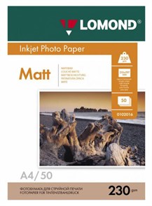 Фотобумага Lomond 0102016 A4/230г/м2/50л./белый матовое для струйной печати