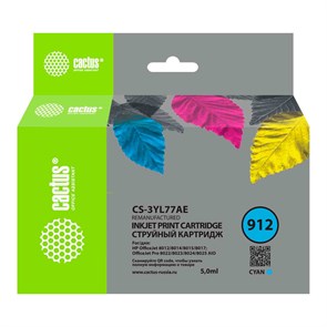 Картридж струйный Cactus CS-3YL77AE 912 голубой (5мл) для HP OfficeJet 8010/8012/8013/8014/8015/8020 1857426
