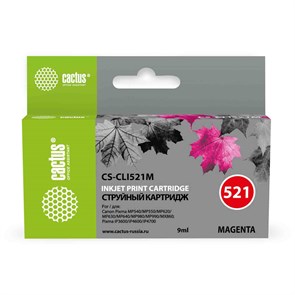 Картридж струйный Cactus CS-CLI521M пурпурный (9мл) для Canon Pixma MP540/MP550/MP620/MP630/MP640/MP 690092