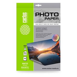 Фотобумага Cactus CS-MMA465010 A4/650г/м2/10л./белый матовое/магнитный слой 260 для струйной печати 11139