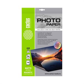 Фотобумага Cactus CS-MMA665010 A6/650г/м2/10л./белый матовое/магнитный слой 260 для струйной печати 1033437