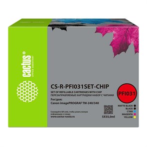 {{photo.Alt || photo.Description || 'Картридж перезаправляемый струйный Cactus CS-R-PFI031SET-CHIP черный/черный матовый/голубой/желтый/пурпурный 5шт.упак. для Canon imagePROGRAF TM-240/340'}}